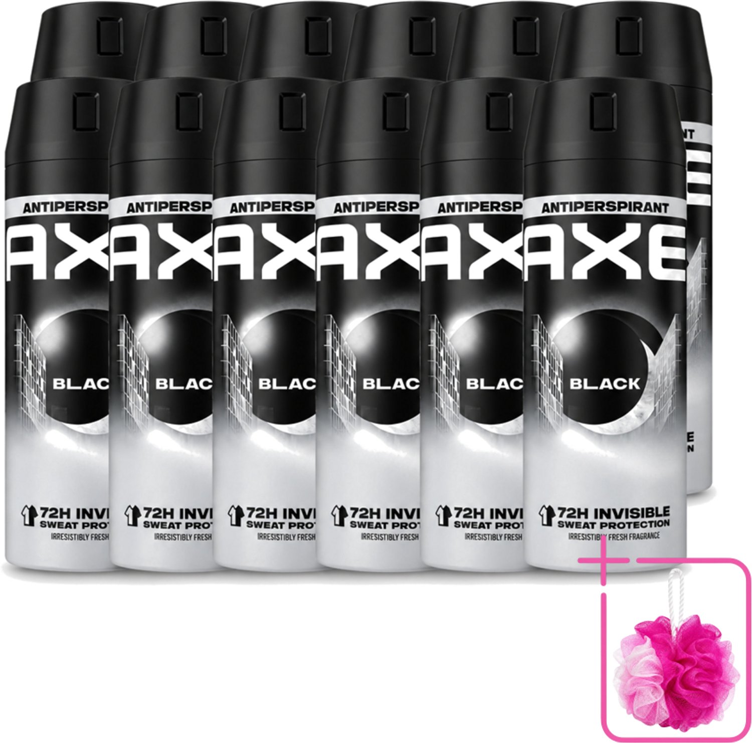 12 x Axe - Deodorant Spray - 72hrs Anti Sweat - Black - 150 ml - Bulkverpakking - Anti transpirant spray - Douchemop - Zweet bescherming