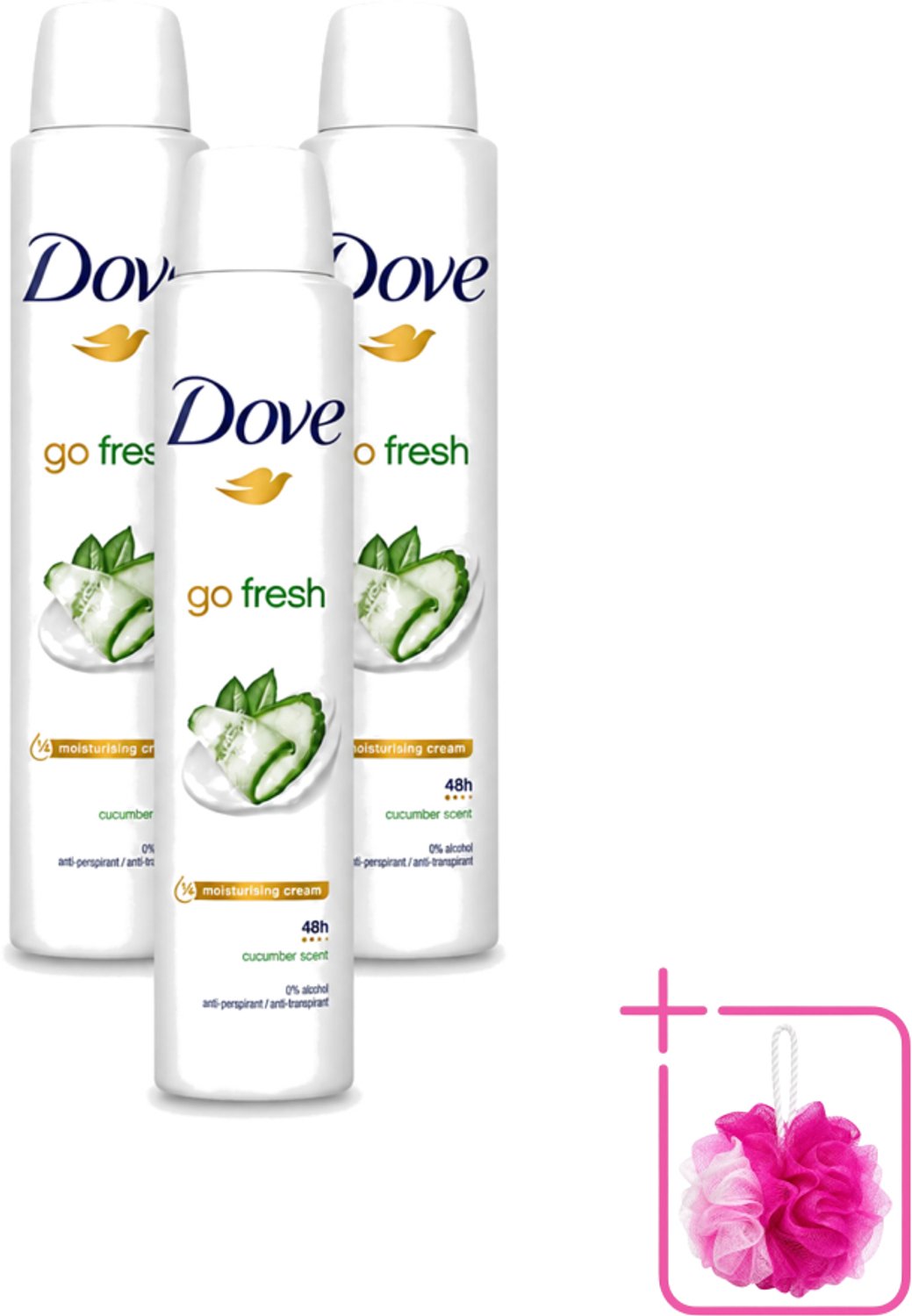 3 x Dove Go Fresh - Deospray - Groene Thee & Komkommer - 200 ml - Bulkverpakking - Dove Go Fresh Deospray Groene Thee & Komkommer - Douchemop - Frisheid