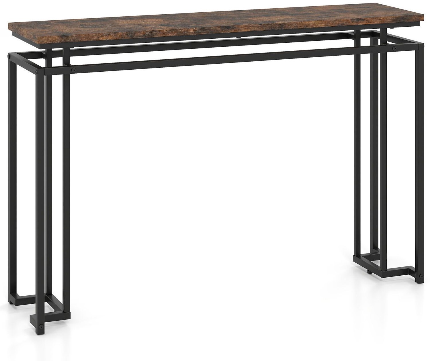 SureDeal® - Consoletafel - Smalle Console Tafel - Geometrisch Metalen Entree - Verstelbare Voetsteunen - 120x30x80,5 cm - Koffiebruin