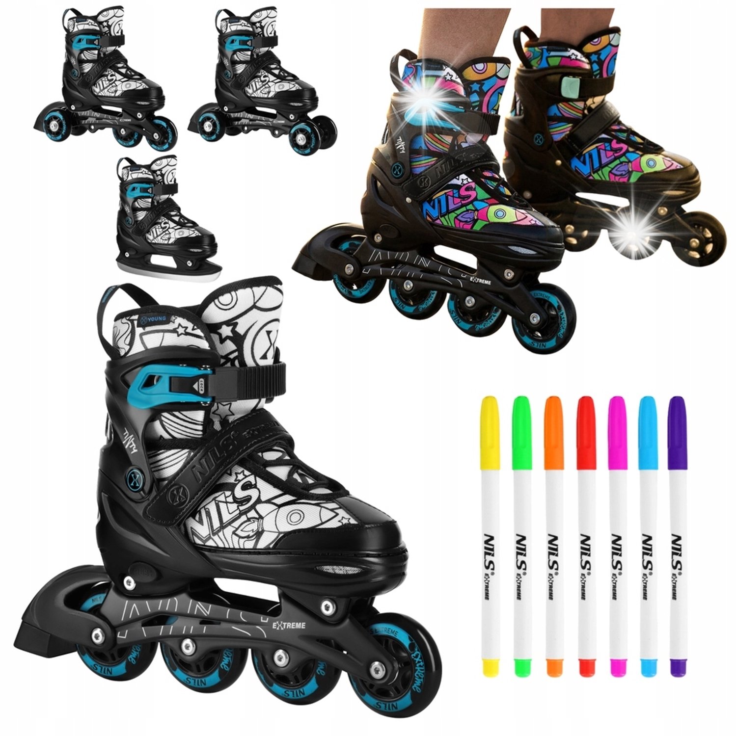 Verstelbare 4-in-1 Schaatsen/Skeelers met Kleurmarkers