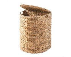 CALICOSY - Halvemaanvormige wasmand van waterhyacint met deksel L45 cm - NILA