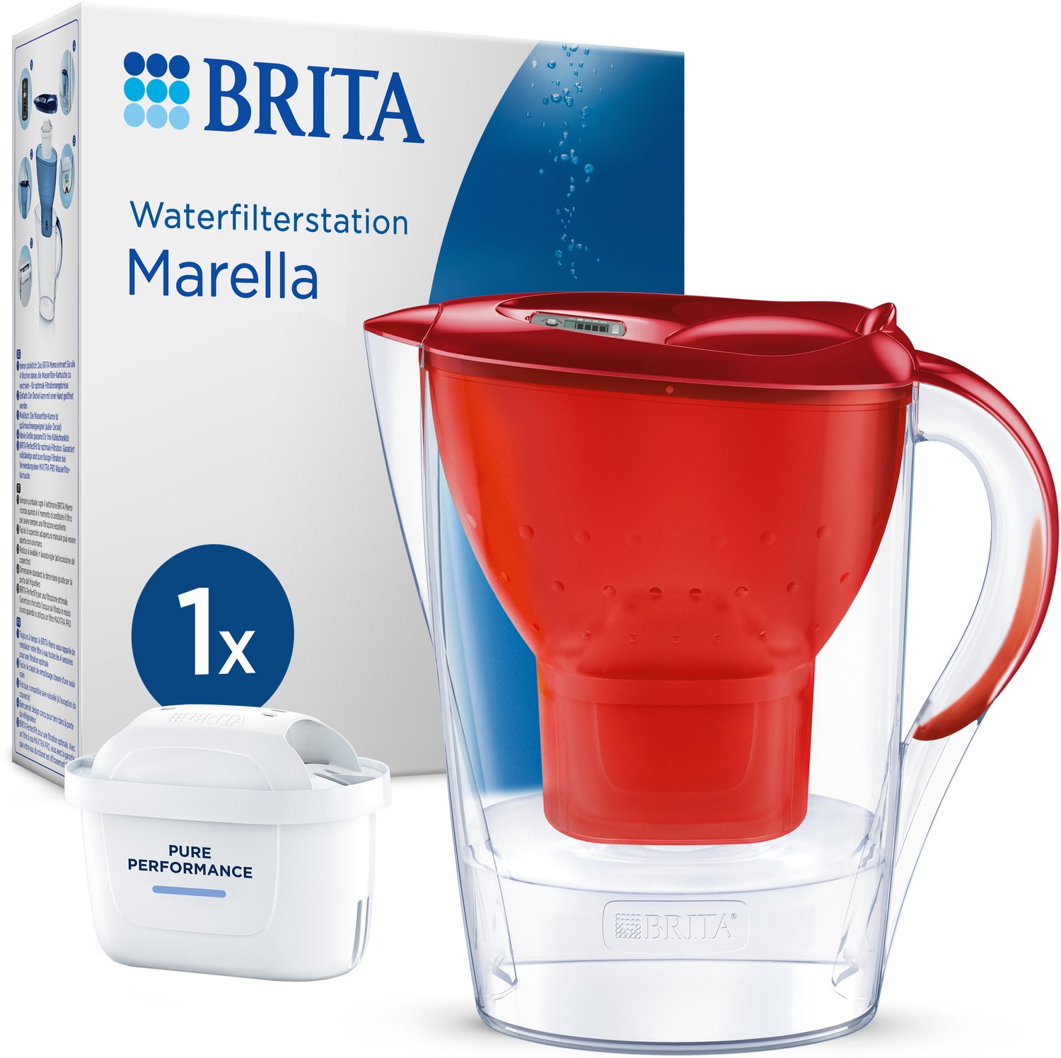 Bol.com BRITA - Waterfilterkan - Marella Cool - 2,4L - Rood - incl. 1 MAXTRA PRO ALL-IN-1 filterpatroon aanbieding