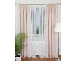Luxe Jasroze Velours Gordijn met Witte Borduring 135x250cm