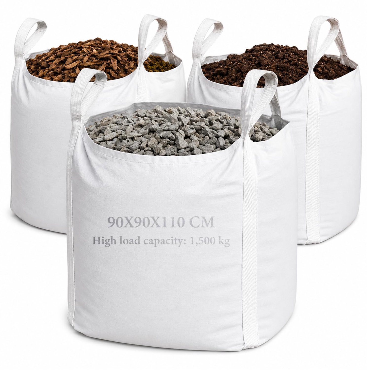 DAJAVE Big Bag 90x90x110 cm Big Pack zakken voor bouwafval 1.500 kg (90x90x90)