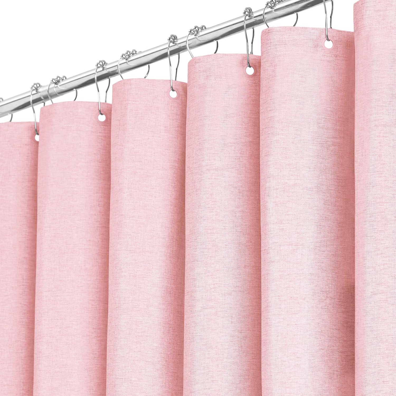 BTTN Douchegordijn, stof, roze, 180 x 200 cm, linnen textuur, schimmelwerend, wasbaar textiel, douchegordijn met 12 haken, modern, waterafstotend, ver
