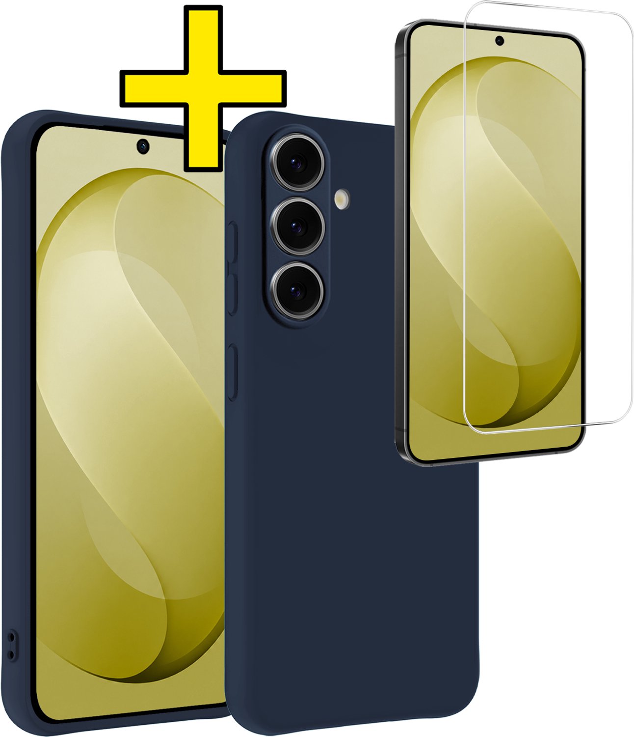 Hoesje - Met Screenprotector - Geschikt voor Samsung Galaxy S26 FE - Sterk & Shockproof - Back Cover - Siliconen Case - Telefoon Hoes - Telefoonhoesjes - Donkerblauw