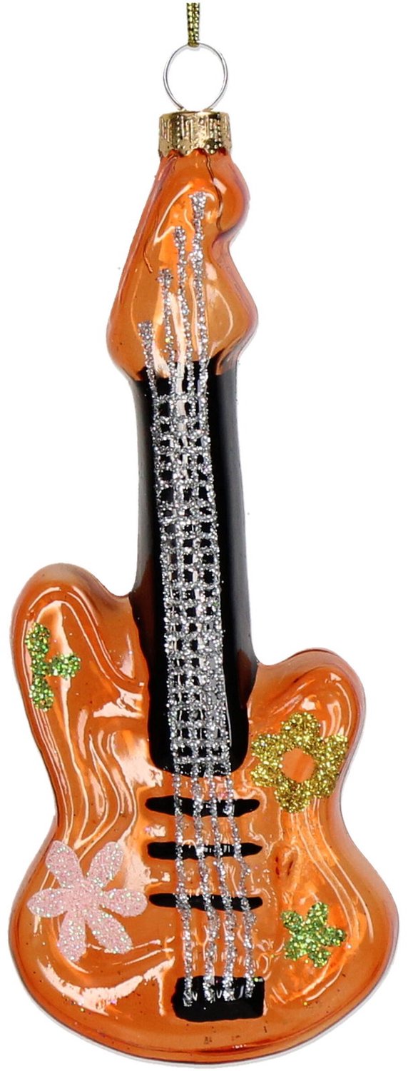Ornament kerstbal Retro Gitaar Glas Oranje 14.9 cm HD Collection