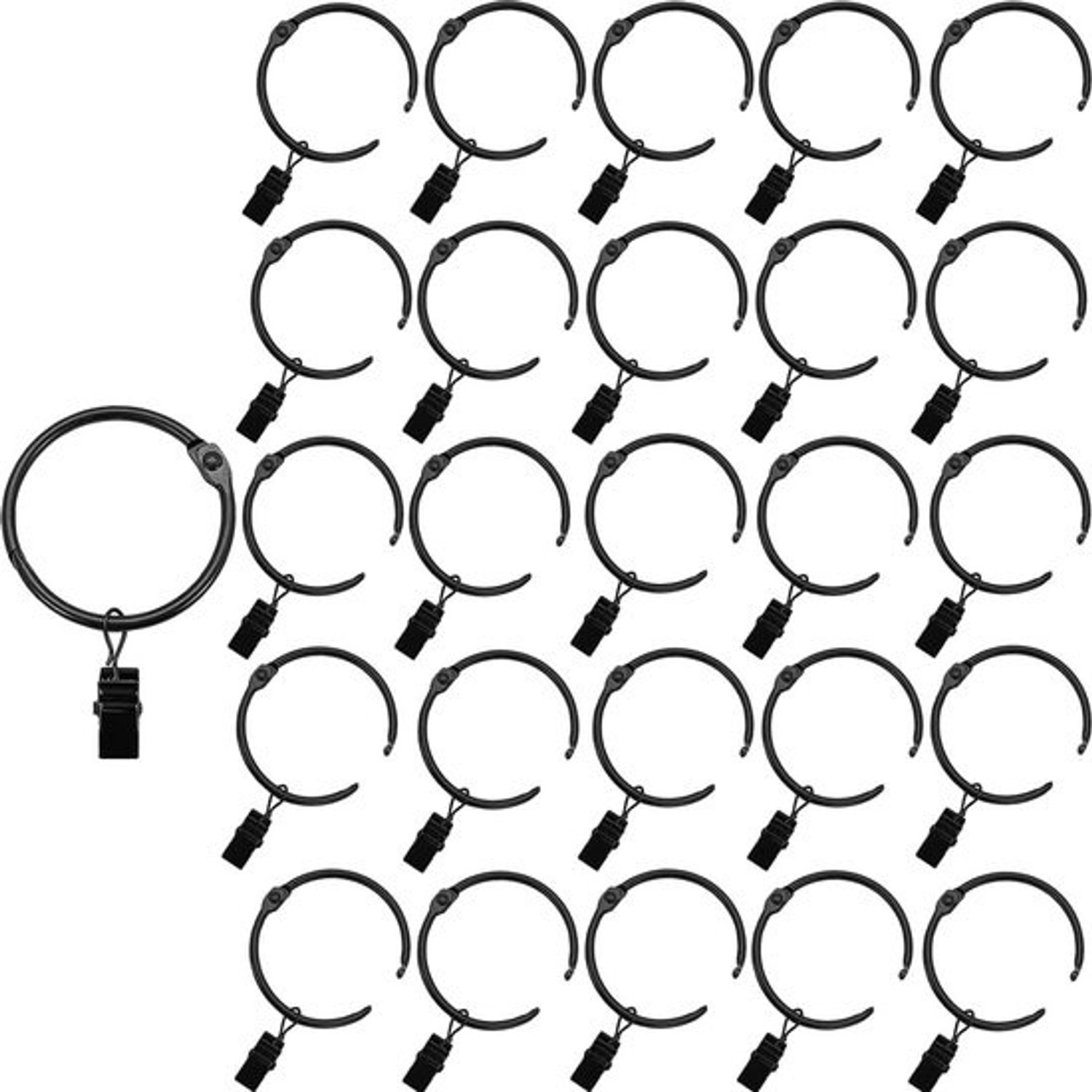 20 stuks te openen gordijnringen met clips, raamclip ringen, gordijnhaken hangers clip ringen voor opknoping gordijnen strikken, 5,5 cm diameter past diameter 4,6 cm staaf, zwart