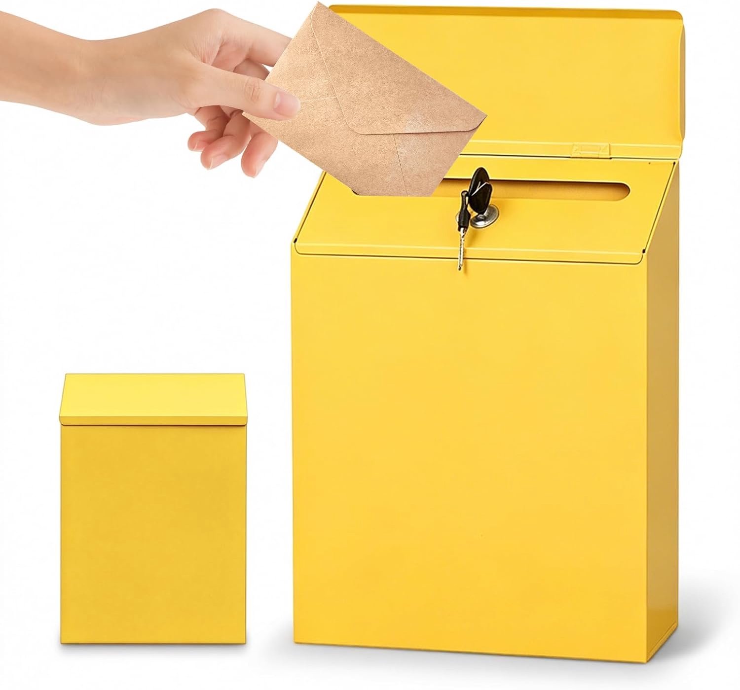Brievenbus met slot 30 x 23 x 6 cm - Robuust staal - Geel - Veilig voor thuis en kantoor - ShopVlot