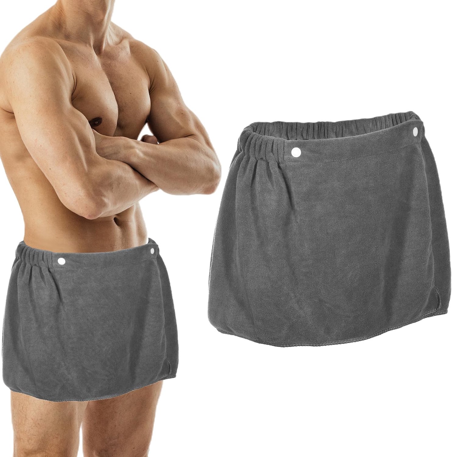 SnelShoppen - Soft sauna kilt heren verstelbaar met drukknoop 35x140 cm grijs | Draagbare saunahanddoek voor sauna, badkamer, fitness en strand - Comf