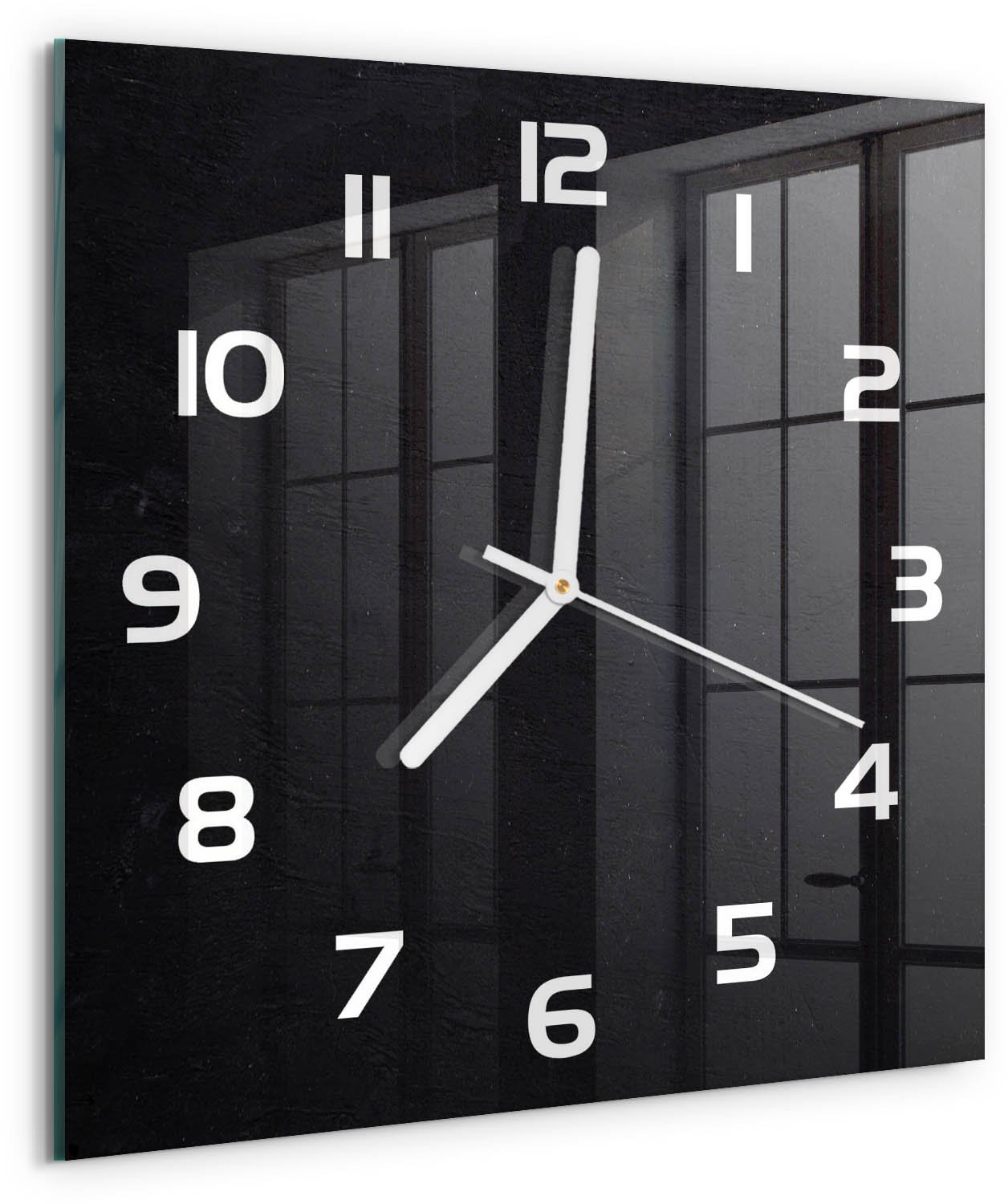 TULUP Wandklok - Prikbord Wandklok Glas Met Motief - 30x30 cm - Zwart Decoratieve Glazen Klok - Witte handen - Vierkante Klok - Gekleurde Glazen Klok - Glazen Klok Met Print