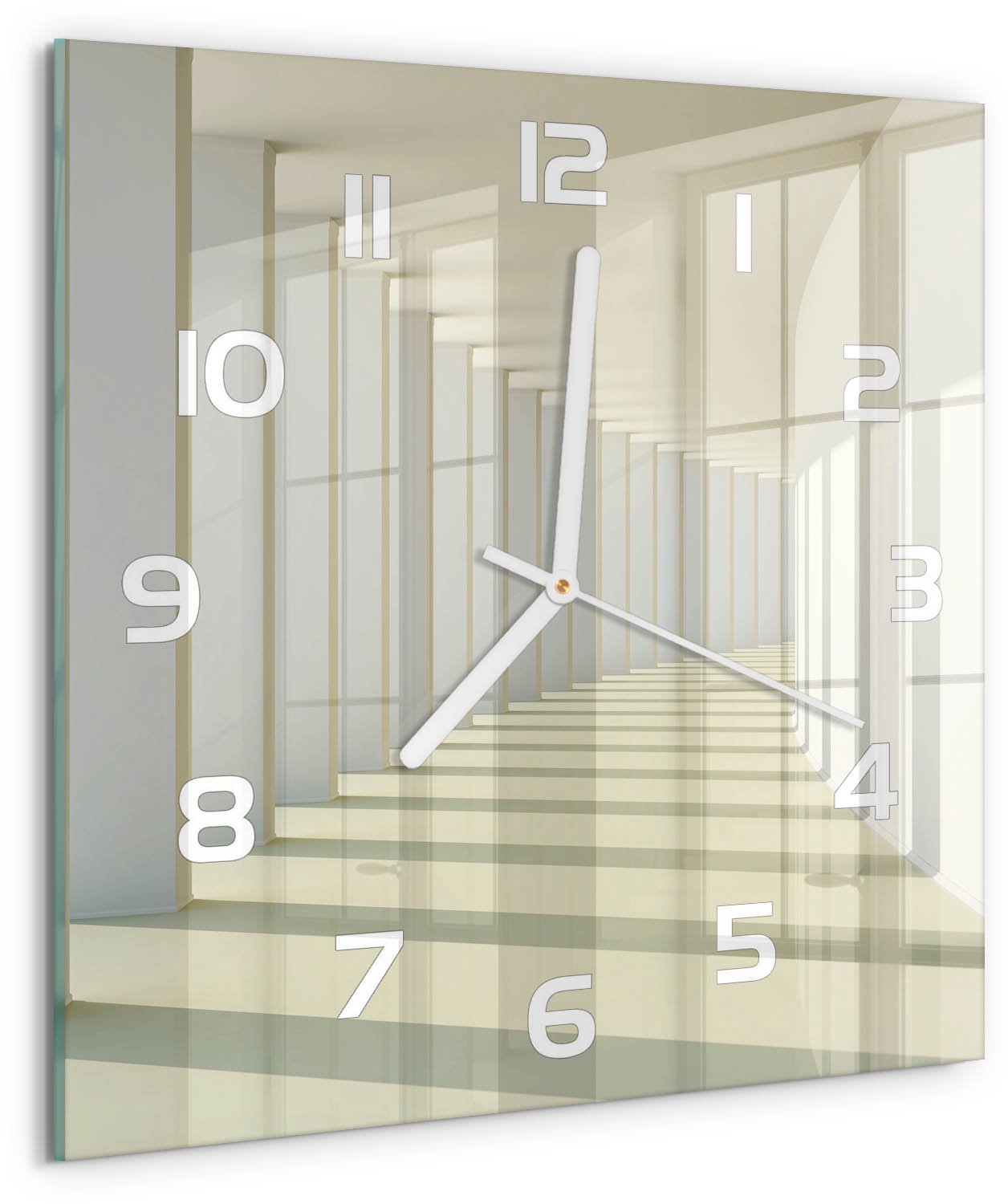 TULUP Wandklok - Hal Gekleurde Glazen Klok - 30x30 cm - Wit Glazen Klok Met Print - Witte handen - Vierkante Klok - Moderne Wandklok Glas - Wandklok Glas Decoratie