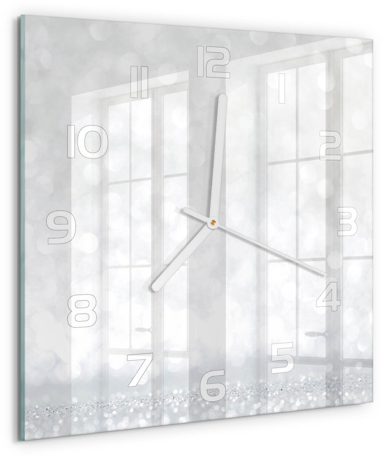 TULUP Wandklok - Kleine dingen Wandklok Glas Met Motief - 30x30 cm - Zilver Decoratieve Glazen Klok - Witte handen - Vierkante Klok - Gekleurde Glazen Klok - Glazen Klok Met Print