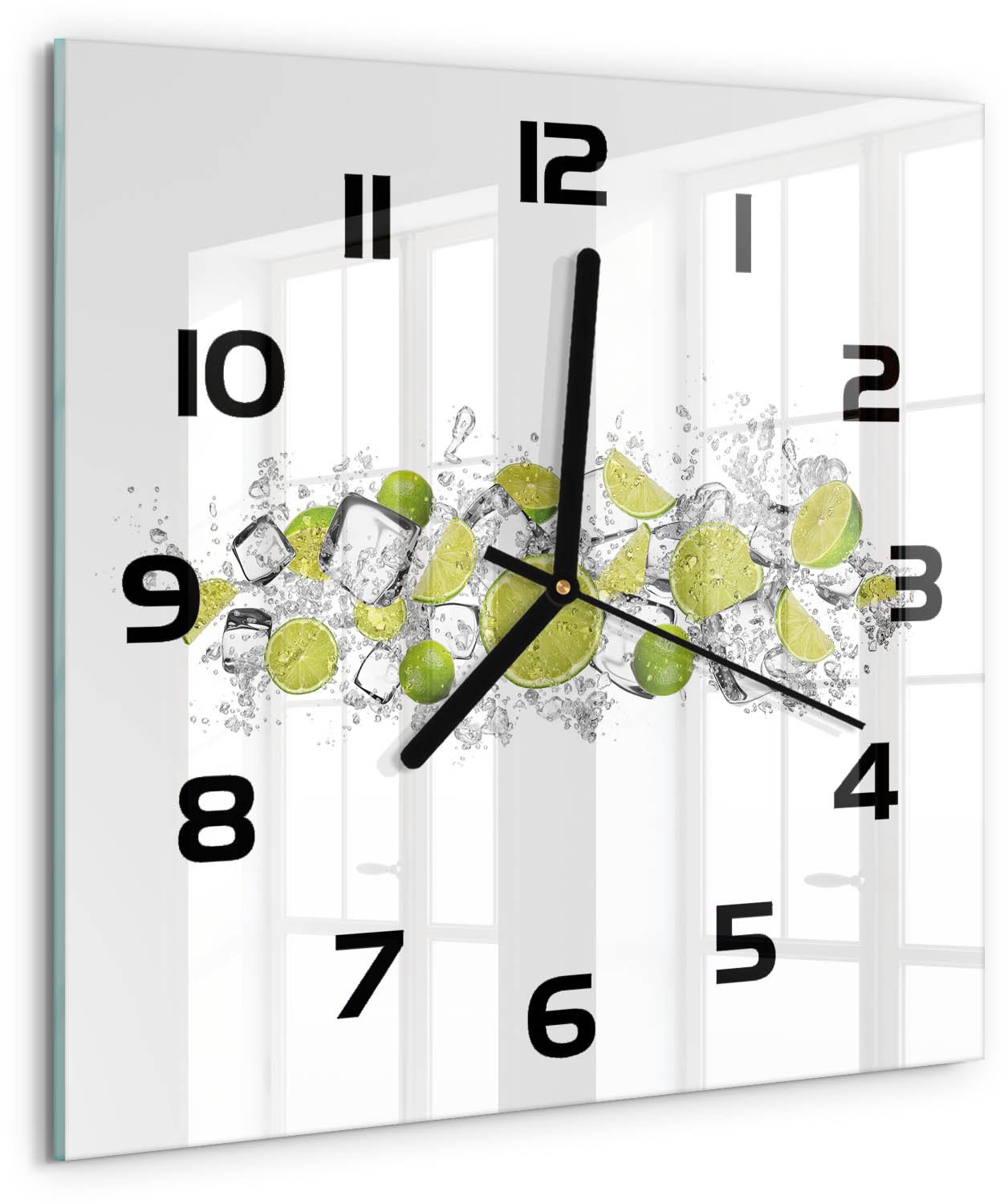 TULUP Wandklok - Limoenijsblokjes Wandklok Glas Met Motief - 30x30 cm - Groente Decoratieve Glazen Klok - Zwarte handen - Vierkante Klok - Gekleurde Glazen Klok - Glazen Klok Met Print