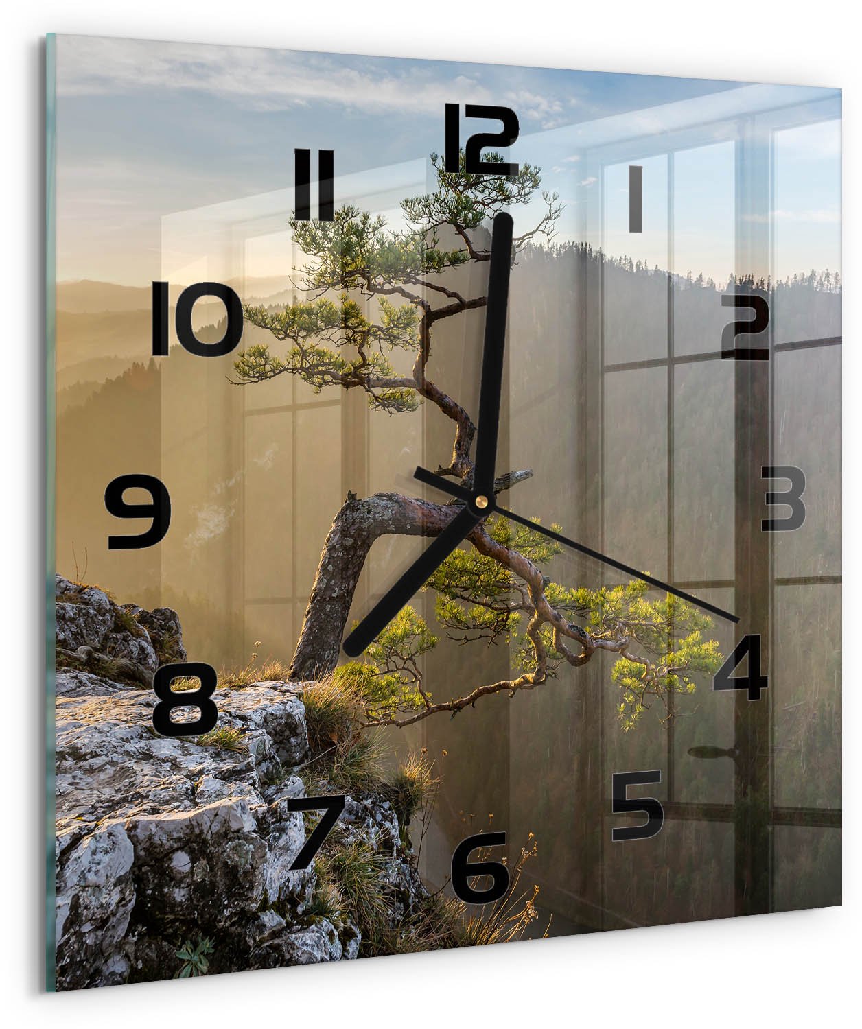 Tulup Wandklok - Sokolica Pieniny Glazen Wandklok Design - 30x30 cm - Groente Klok Glas Met Opdruk - Zwarte handen - Vierkante Klok - Wandklok Glas Met Motief - Decoratieve Glazen Klok