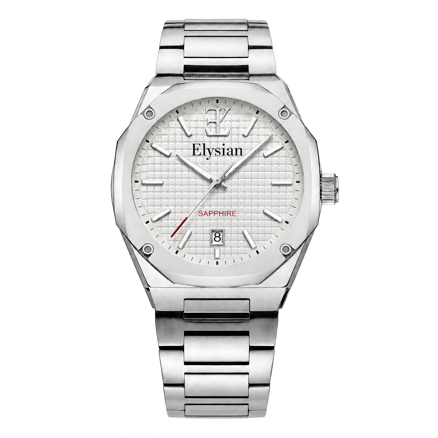 Elysian Octa Heren Horloge Wit 42mm - Saffierglas - 316L Staal - Schakelband