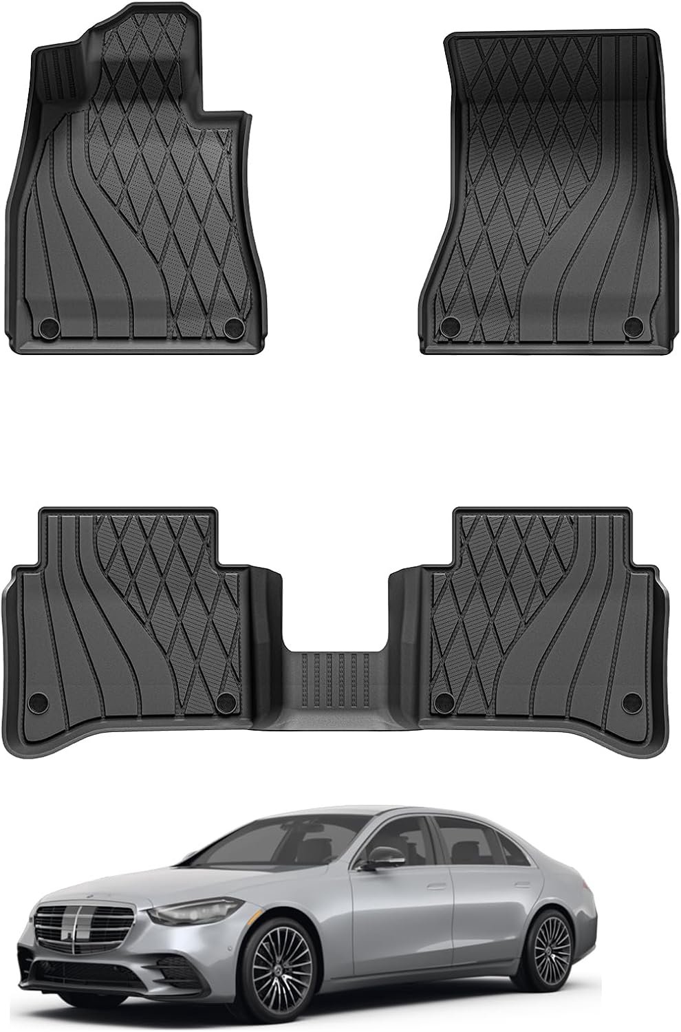 Auto vloermatten voor Benz S CLASS W223 2021-2025 - Thorex materiaal - Anti-slip en waterproof - Perfecte pasvorm - ShopVlot