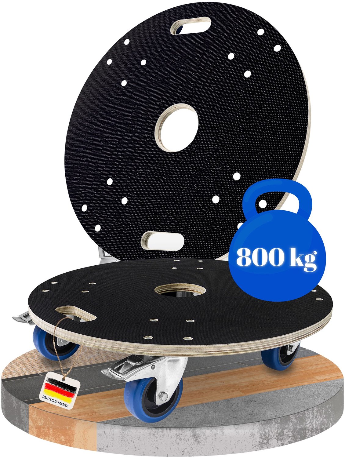 Trucky Set van 2 Ronde Meubelrollers – Ø 58 cm, 800 kg Draagvermogen – Meubelverplaatsers met 4 Zwenkwielen (waarvan 2 met rem) – Transportkarren voor het verhuizen van meubels