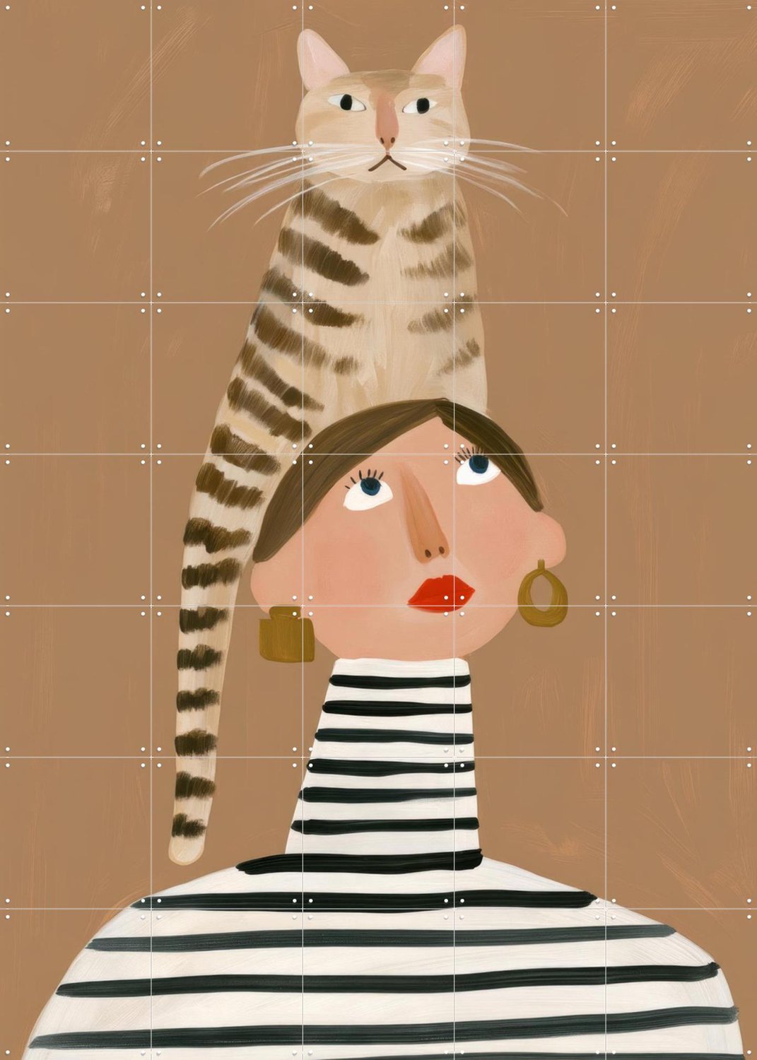 IXXI Cat On Top, Atelier Pommeline - 100 x 140 cm - Gratis ophangtool - Grote wanddecoratie en posters - Modern, Cartoonesk, Speels, Illustraties