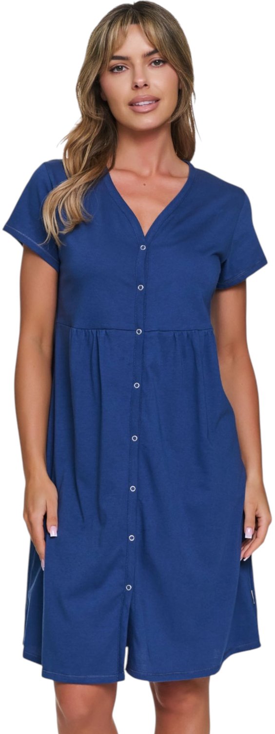 Doctor Nap Katoenen Nachthemd Dames Borstvoeding Zwangerschap Indigo Blue TCB.7547 Donkerblauw