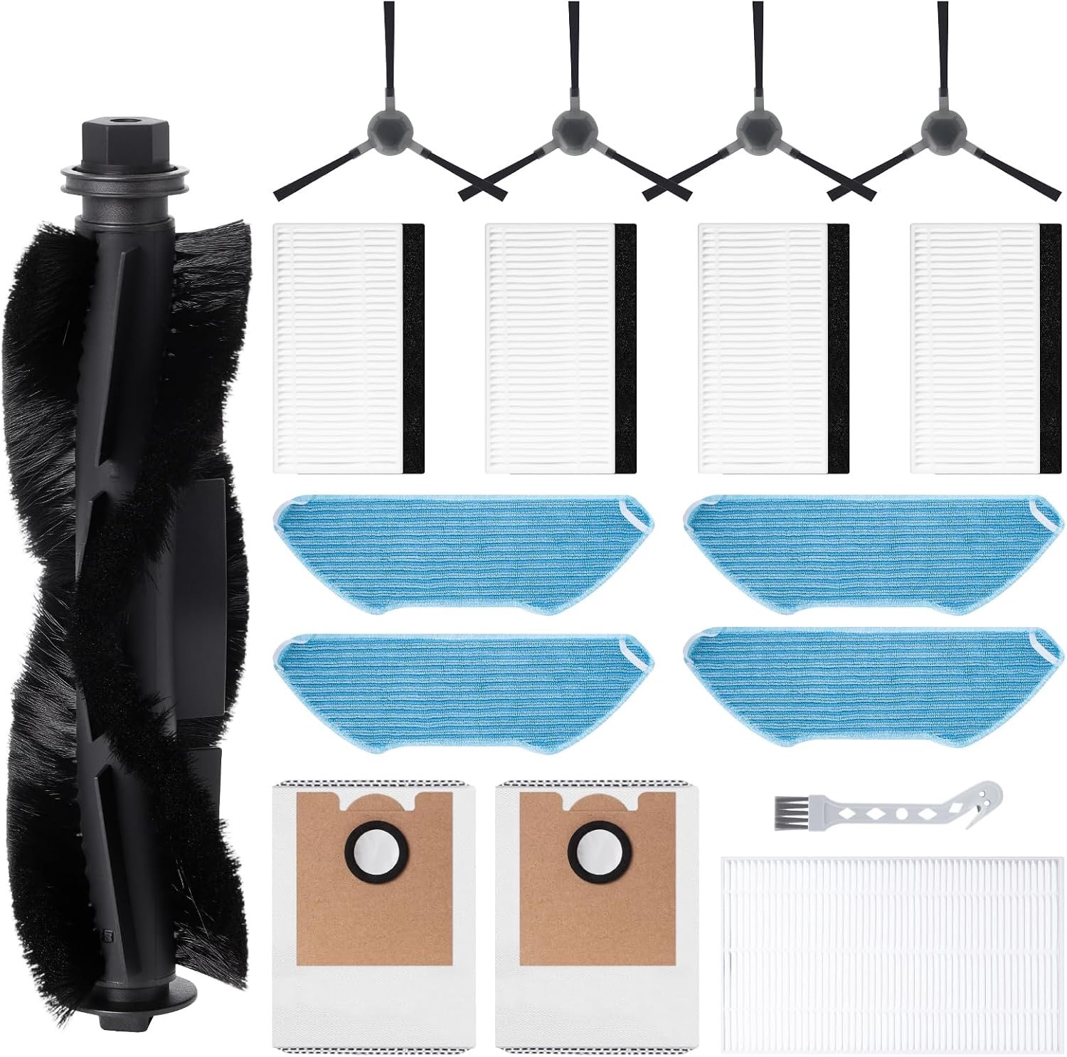 Replacement Accessory Kit for Lefant M2/M2S/M2 Pro/M2S Pro Robot Vacuum Cleaner, 1 Brush, 4 Filters, 4 Mop Pads, 4 Side Brushes, 2 Dust Bags, 1 Cleani