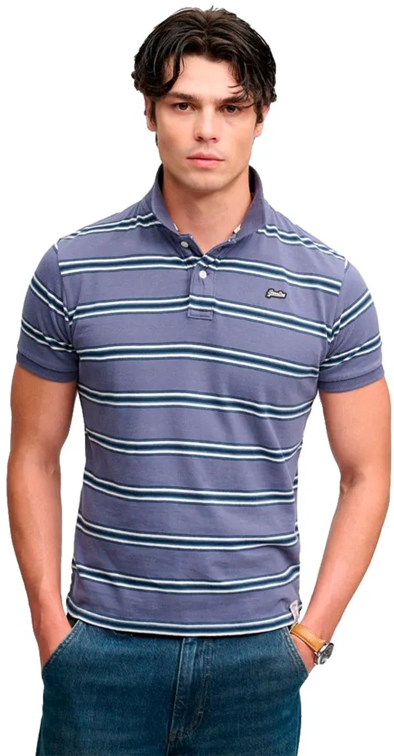 Superdry Vintage Stripe Korte Mouw Poloshirt Blauw 2XL Man