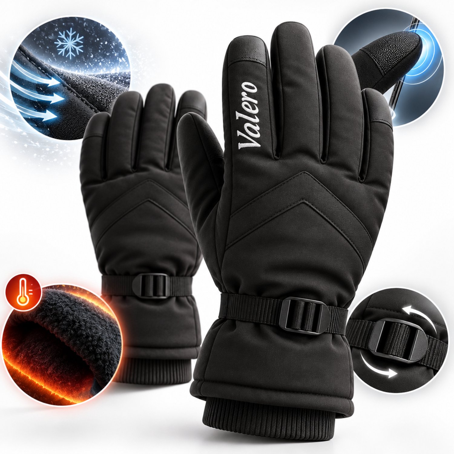 Valero Handschoenen Heren & Dames Maat M – Warm, Winddicht & Touchscreen – Thermo Handschoenen voor Scooter, Fiets & Wandelen – Zwart