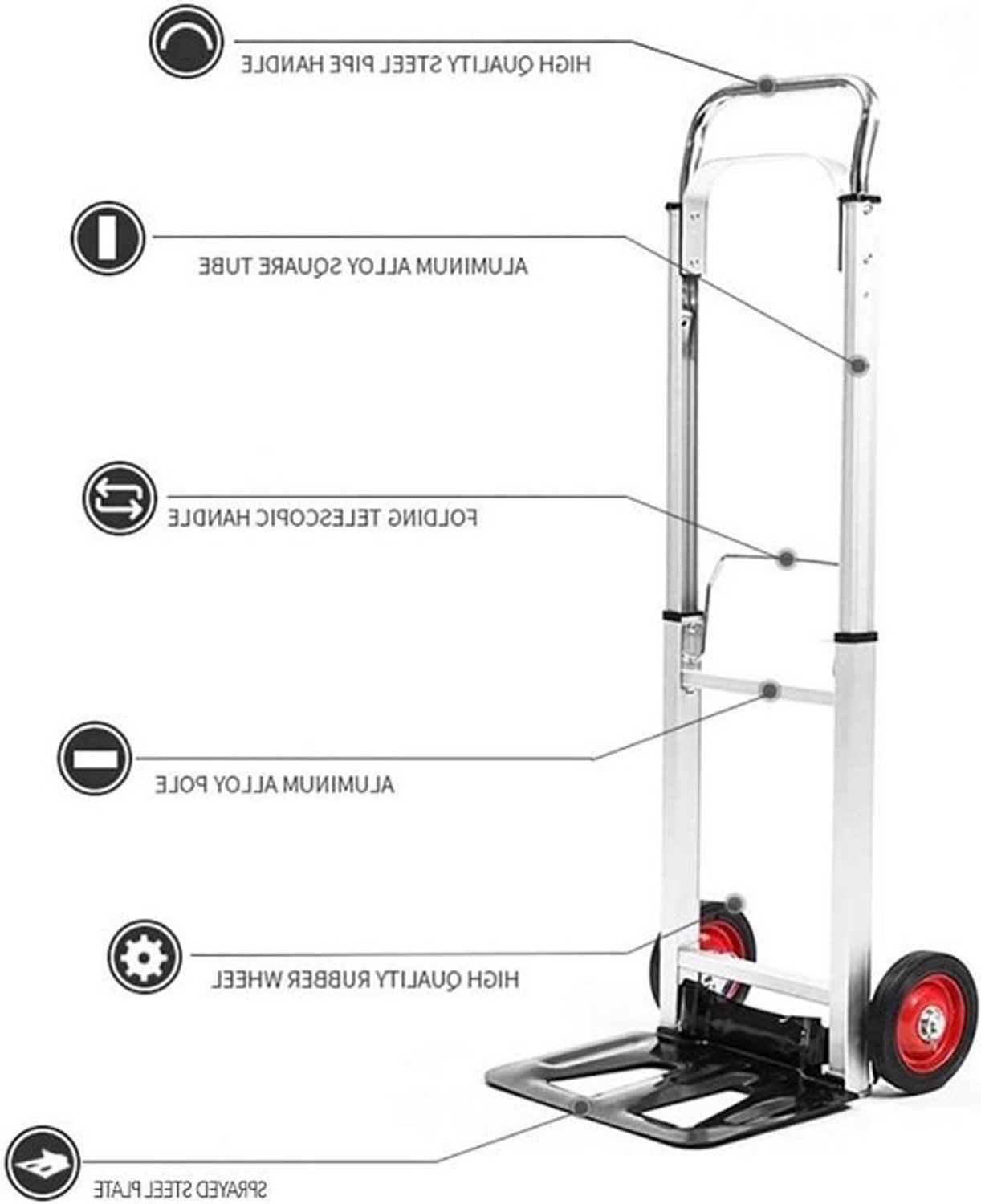 Handkar Aluminium - Dolly Transportkar - Lichte Lasten Verplaatsen - Opvouwbaar Lichtgewicht - 6 Inch Wielen - Zilver