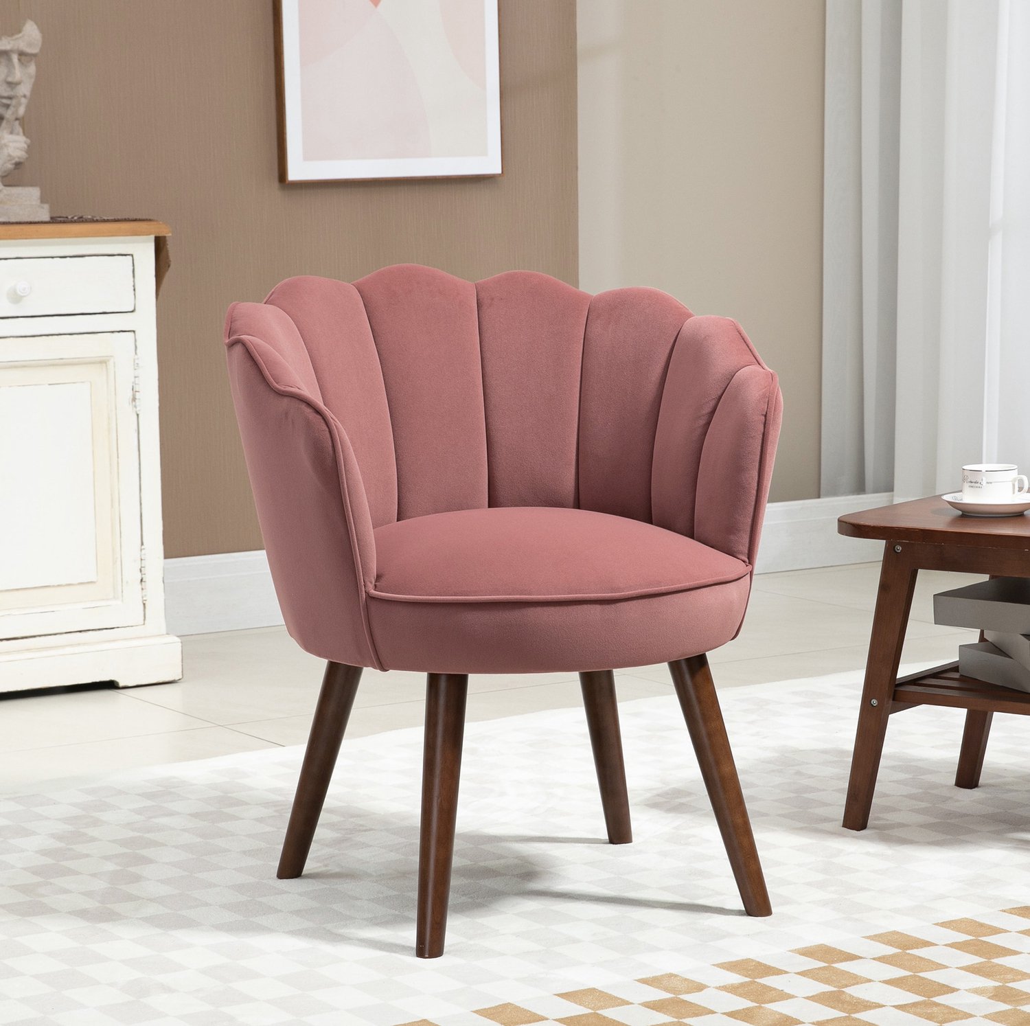 STILVORA Eetkamerstoel 66 x 66 x 78,5 cm - Zachte Zitting en Armleuningen - Voor Eetkamer en Woonkamer - Polyester en Hout - Roze