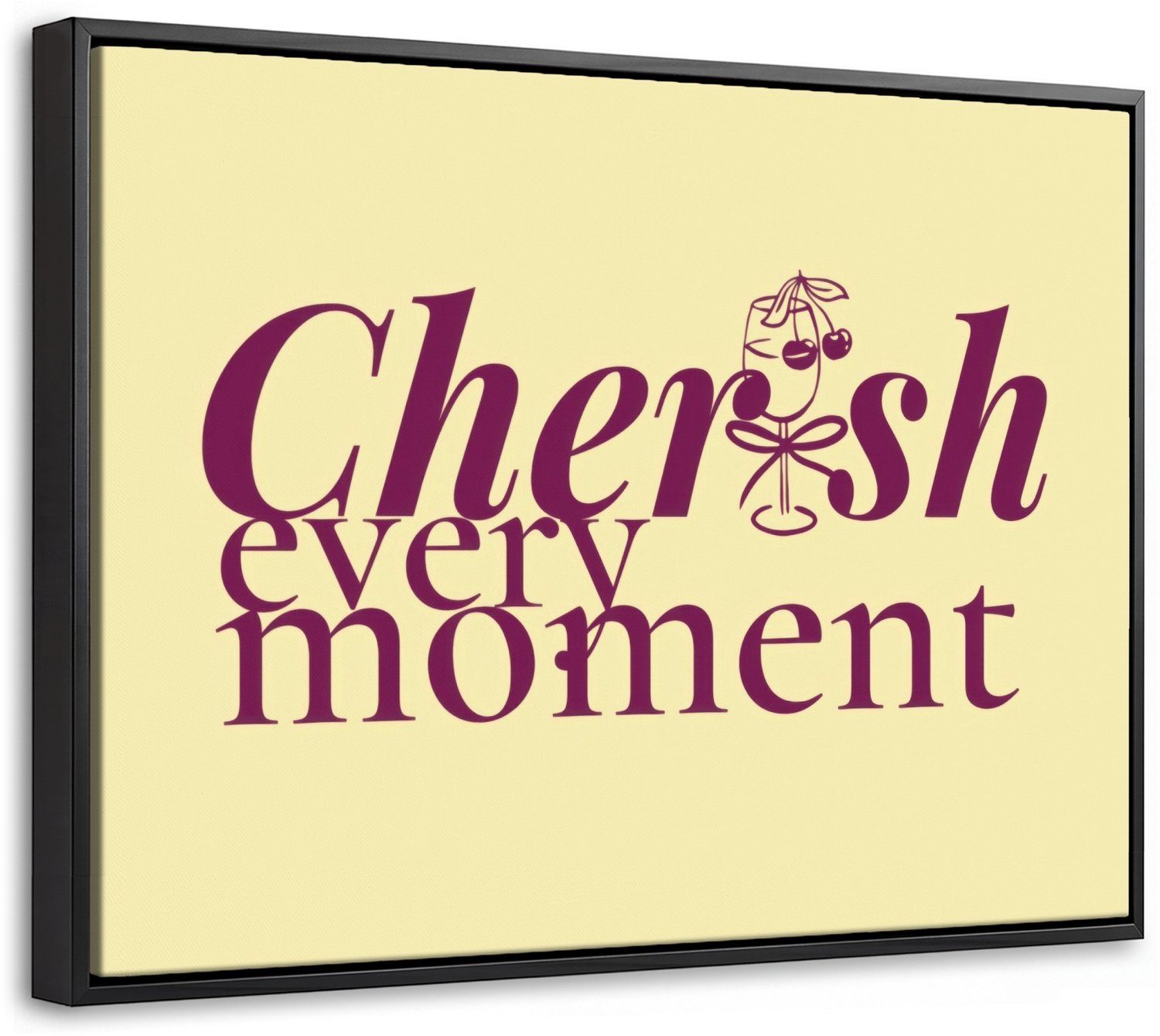 Canvas Schilderij met Baklijst 40x30cm - Cherish every moment - Cocktailglas - Geel - Muurdecoratie woonkamer - Slaapkamer decoratie - Kamer accessoires - Schilderijen op canvas met lijst