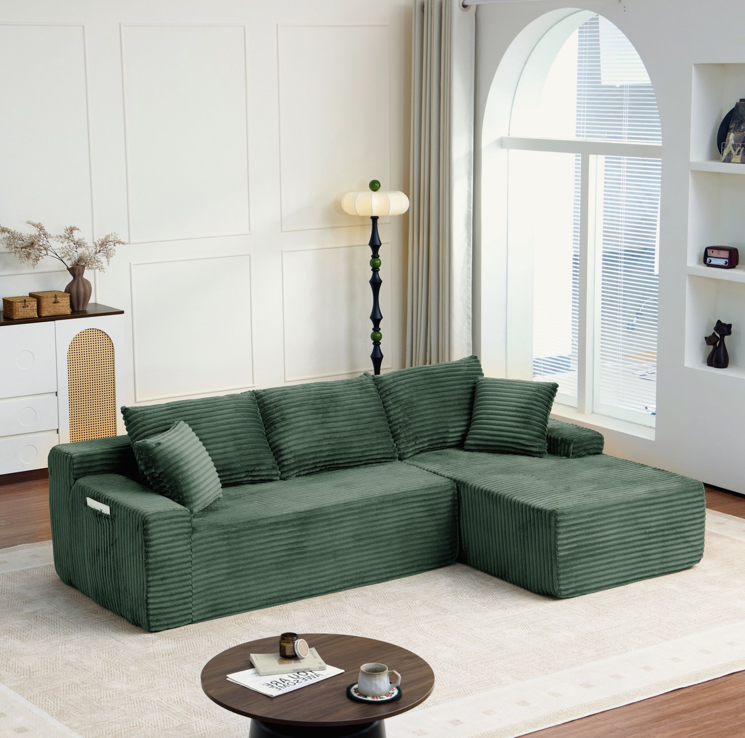 STILVORA Hoekbank 239 x 156 x 79 cm - Modulaire L-Vorm met Rechterhoek - Voor Woonkamer en Slaapkamer - Ribfluweel - Groen