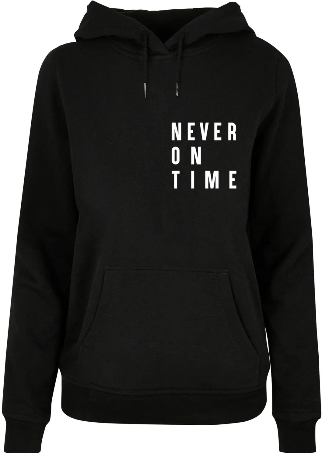 Dames Hoodie Mister Tee Never On Time Basic Zwart