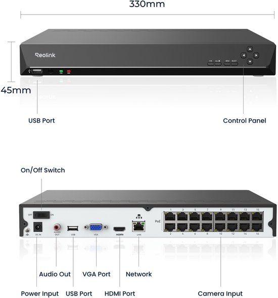 Reolink RLN16-410 - 24-kanaals NVR - 16 PoE-poorten - Tot 16MP - 24/7 Opname - Geen HDD - Compatibel met Reolink-camera's — afbeelding 5