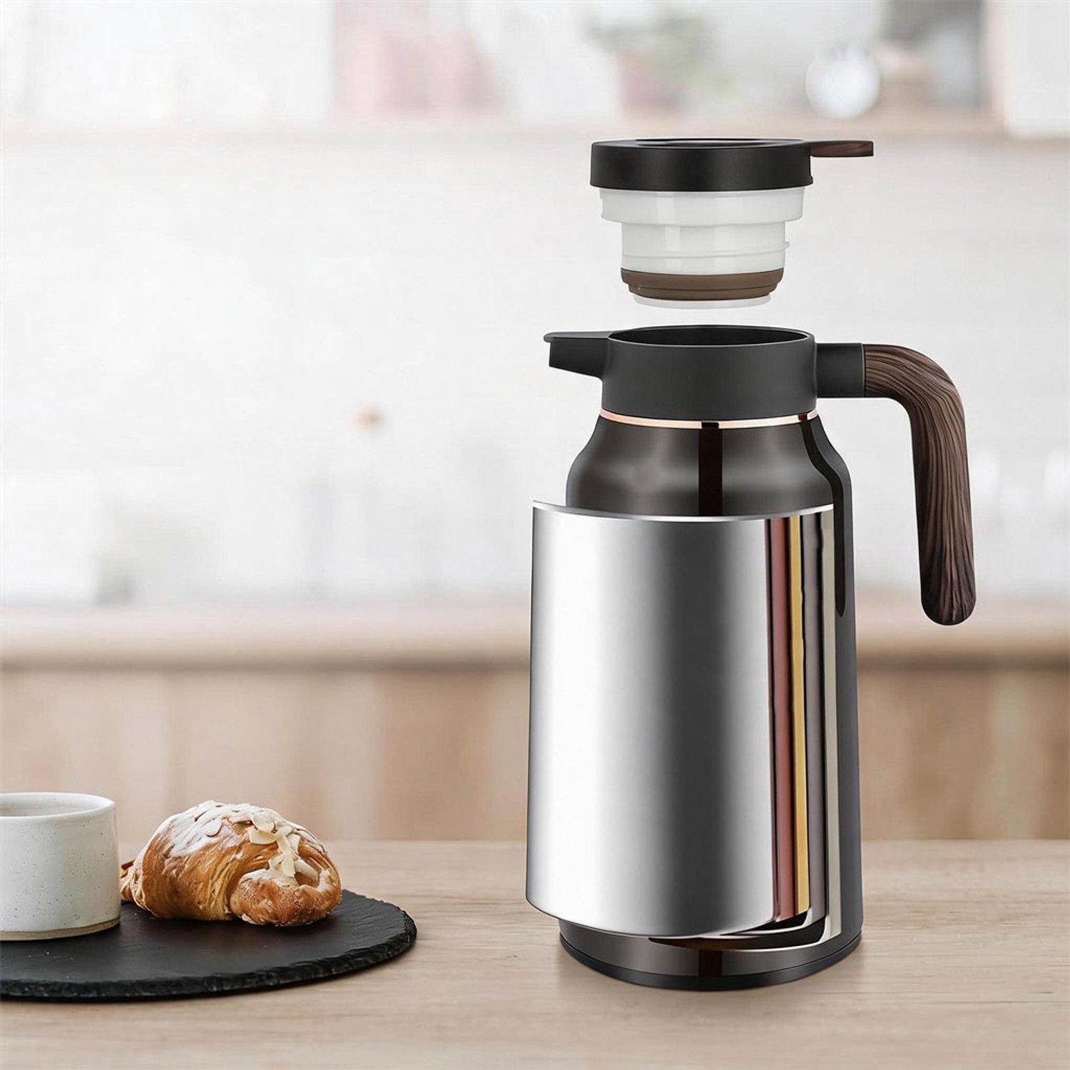 Thermoskan 2L - Dubbelwandige Isoleerkan - Vacuümfles - 304 RVS - Drukdop - Lekvrije Siliconen Afdichtingsring - Warm & Koud - BPA-vrij - Koffiekan & Theepot - Voor Thuis & Kantoor & Reis - Zwart – foto 6