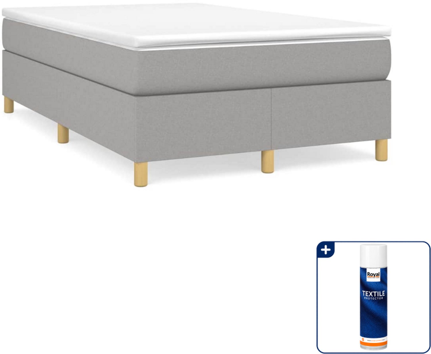 vidaXL boxspring bed - 120 x 200 cm - stof - lichtgrijs - Inclusief textielbeschermer 500 ml