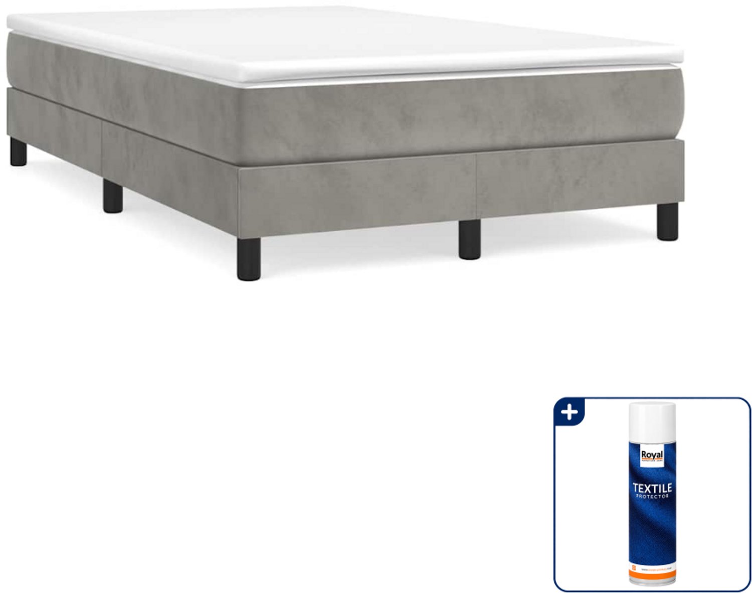 vidaXL boxspring bed - 120 x 200 cm - fluweel - lichtgrijs - Inclusief textielbeschermer 500 ml Blauw