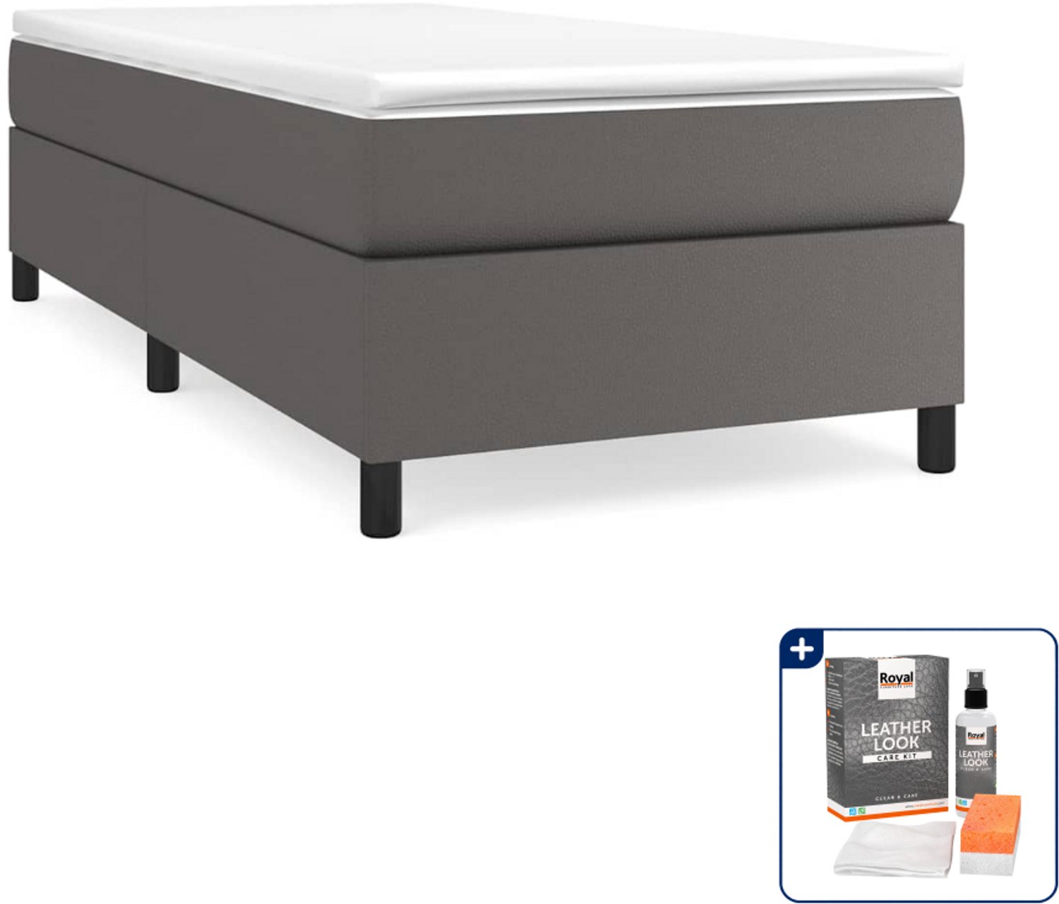 vidaXL boxspring bed - 100 x 200 cm - kunstleer - grijs - Inclusief onderhoudsset voor kunstleer 150 ml
