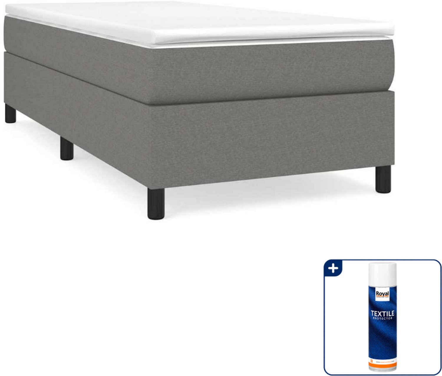 vidaXL boxspring bed - 90 x 190 cm - stof - donkergrijs - Inclusief textielbeschermer 500 ml Wit