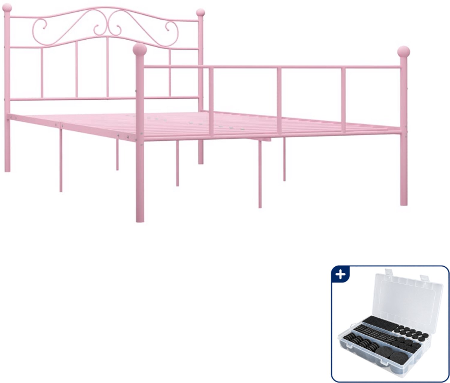 vidaXL bedframe Queensize - 160 x 200 cm - metaal - roze - Inclusief antikrasvilt 177-delig