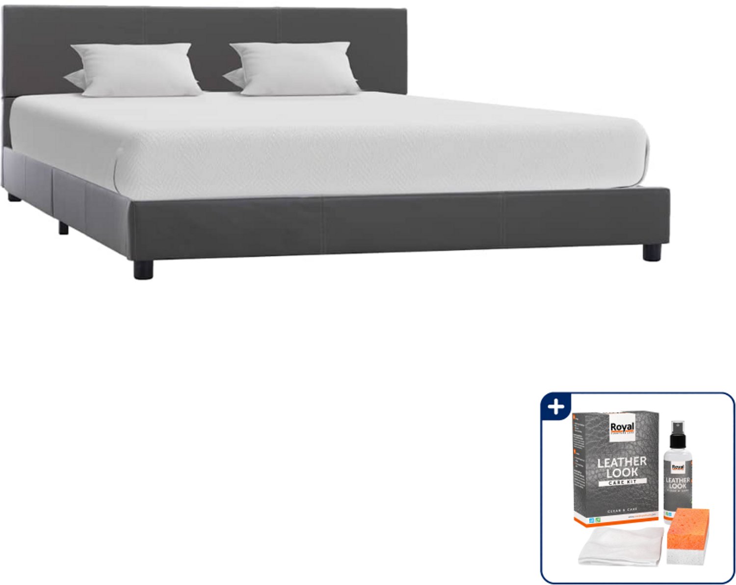 vidaXL Bedframe Small double - 140 x 200 cm - kunstleer - grijs - Inclusief onderhoudsset voor kunstleer 150 ml