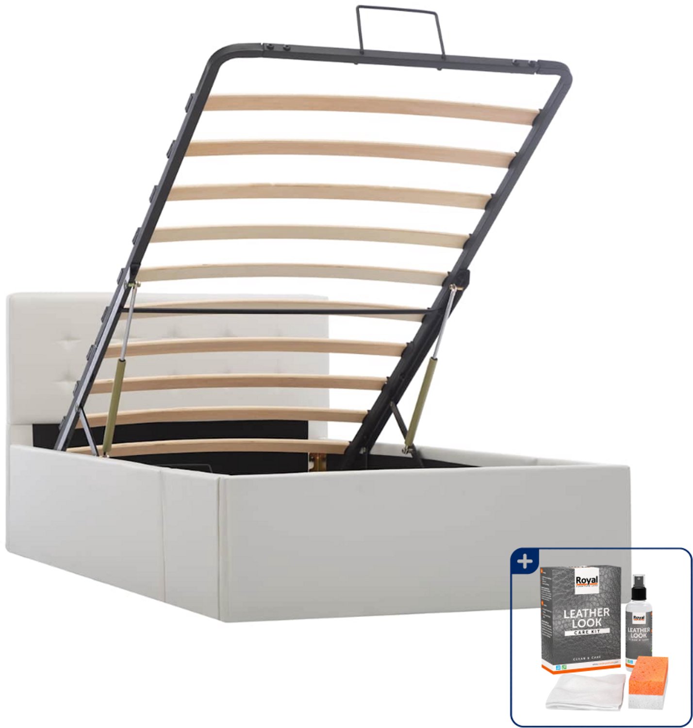 vidaXL bedframe met opslag - 100 x 200 cm - kunstleer - wit - Inclusief onderhoudsset voor kunstleer 150 ml