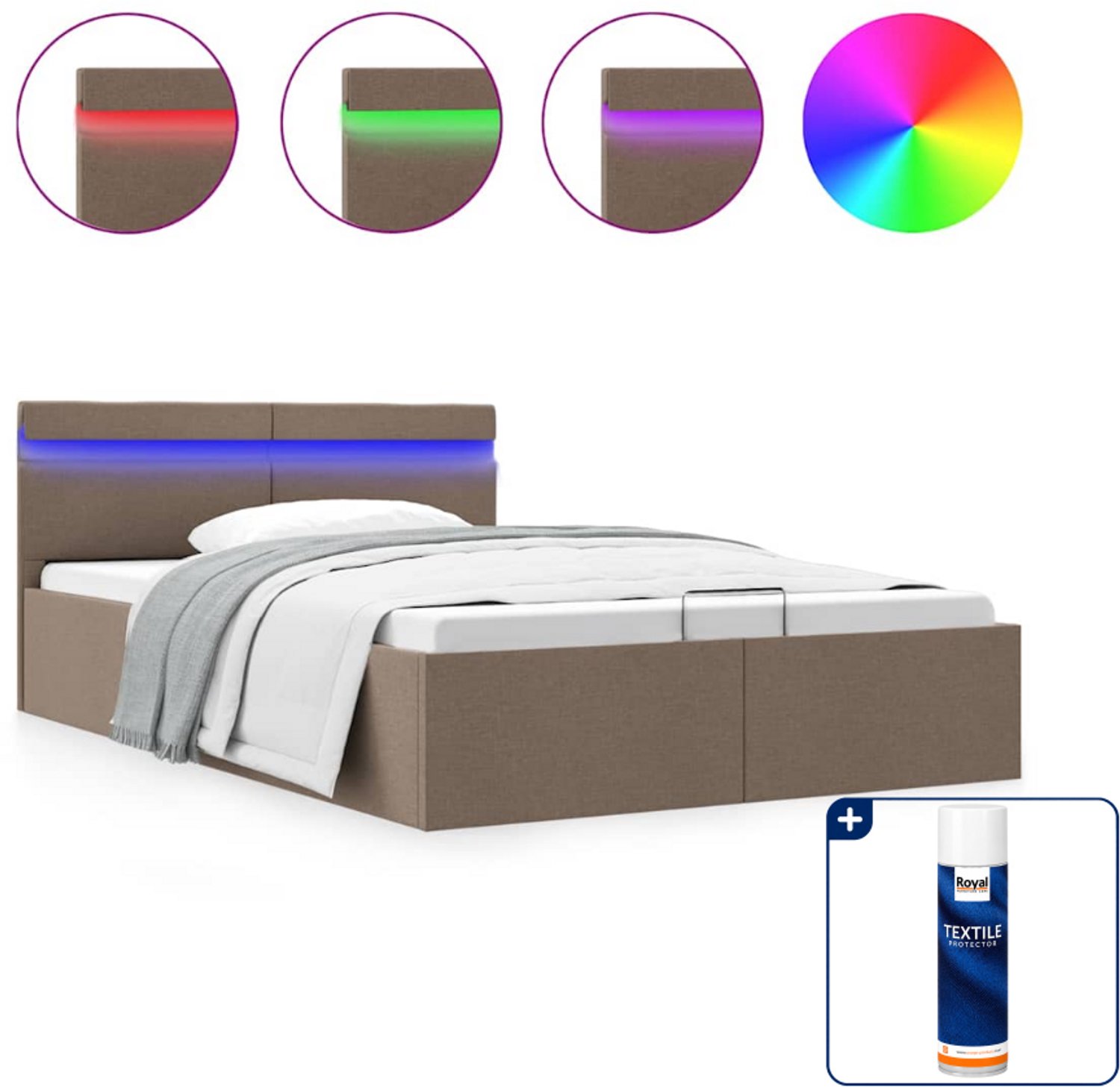 vidaXL Bedframe Small double - 140 x 200 cm - stof - taupe - Inclusief textielbeschermer 500 ml Bruin