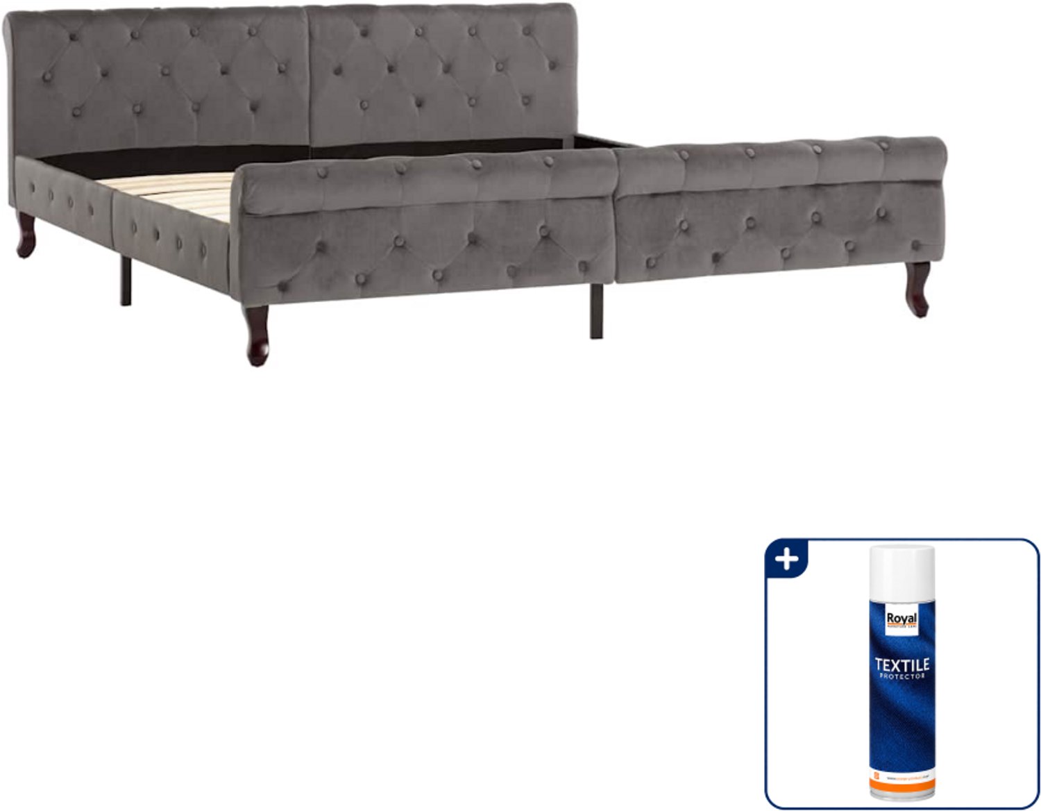 vidaXL Kingsize bedframe 180 x 200 cm - fluweel - grijs - Inclusief textielbeschermer 500 ml