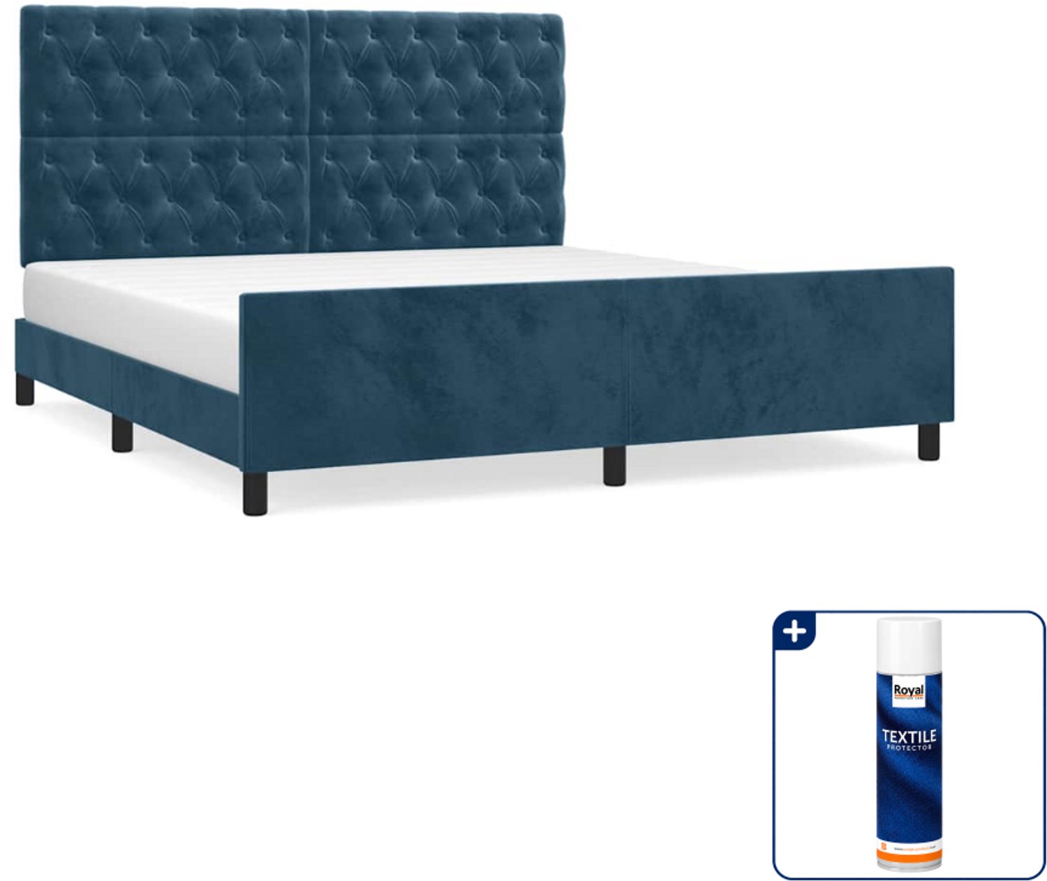 vidaXL Queensize bedframe 160 x 200 cm - fluweel - donkerblauw - Inclusief textielbeschermer 500 ml