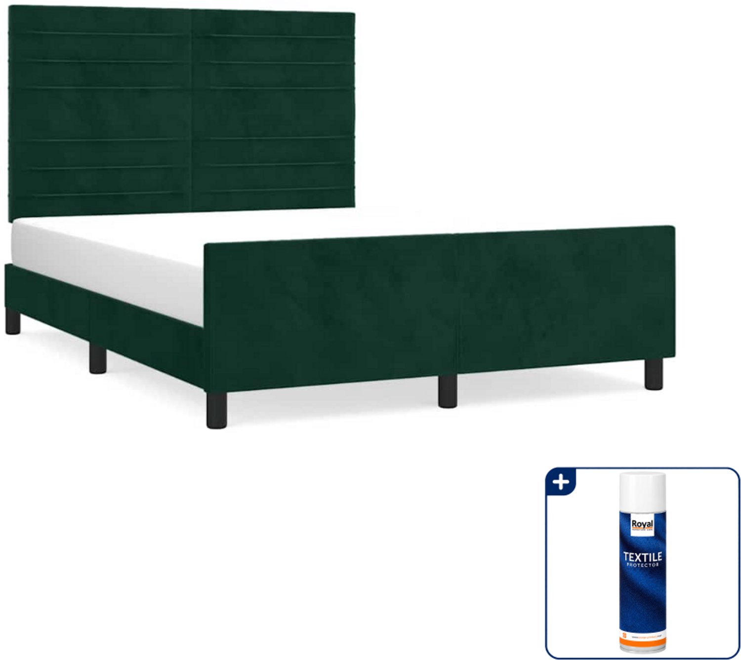 vidaXL Bedframe - 140 x 190 cm - fluweel - donkergroen - Inclusief textielbeschermer 500 ml