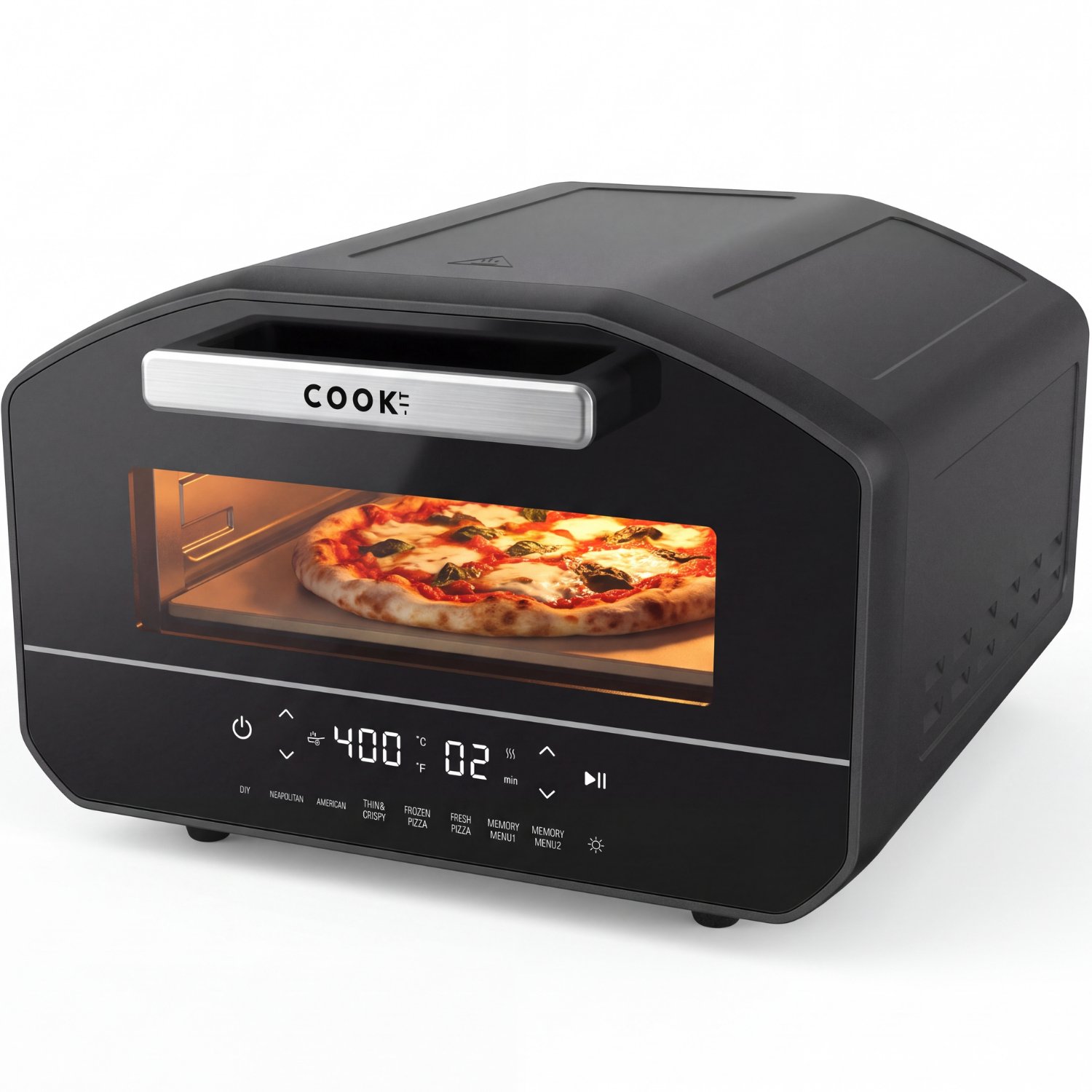 COOK-IT Elektrische Pizza Oven – Pizzaoven tot 450°C – 2100W – Voor Pizza’s tot 12 Inch – 5 Pizza Programma’s – Italiaanse, Amerikaanse & Crispy Pizza