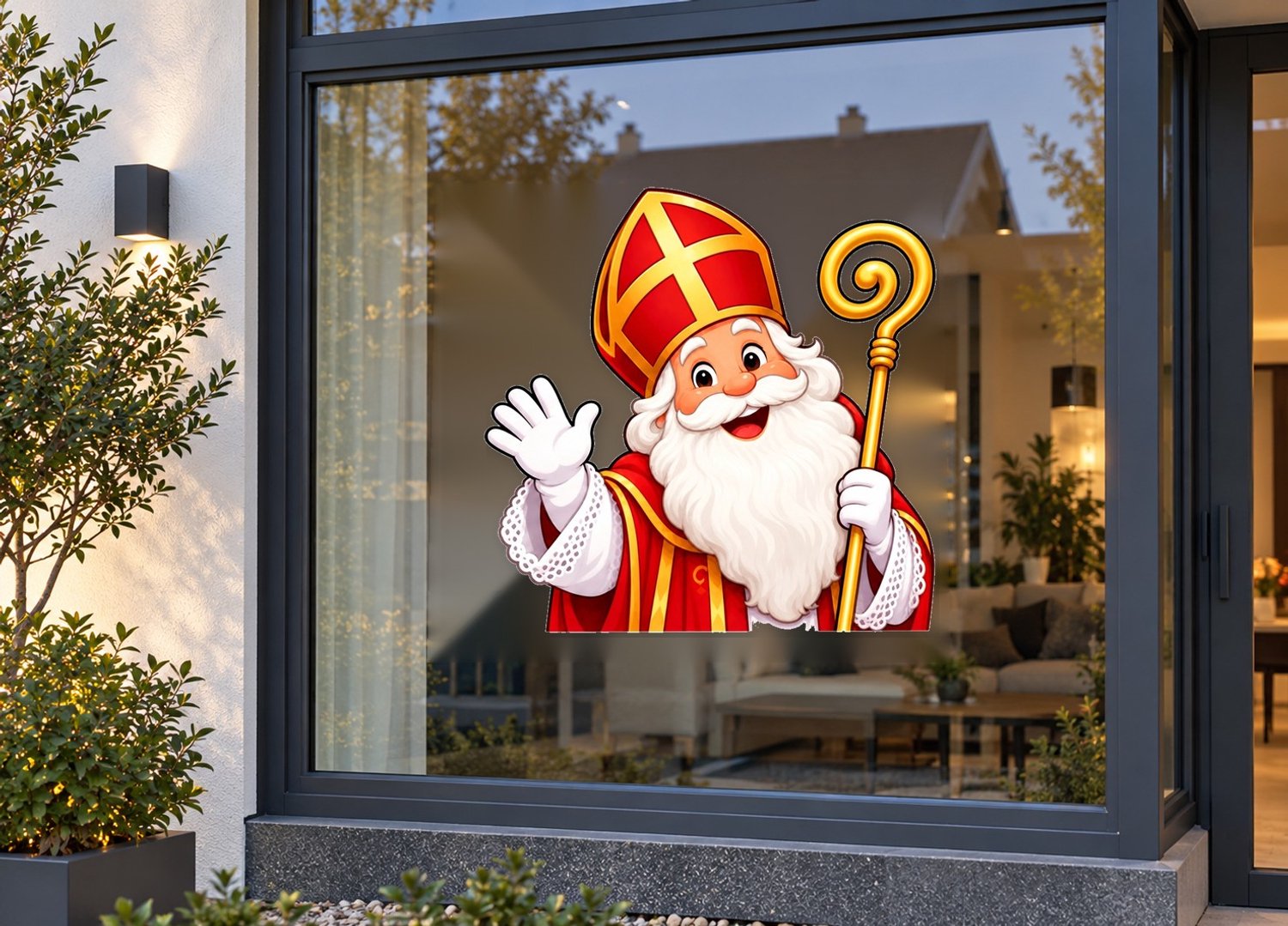 Sinterklaas Raamsticker - Statische Raamfolie Herbruikbaar - 30cm Breed - Hoogwaardige PVC-folie - Watervast - Weerbestendig - Verplaatsbaar - Variant 2