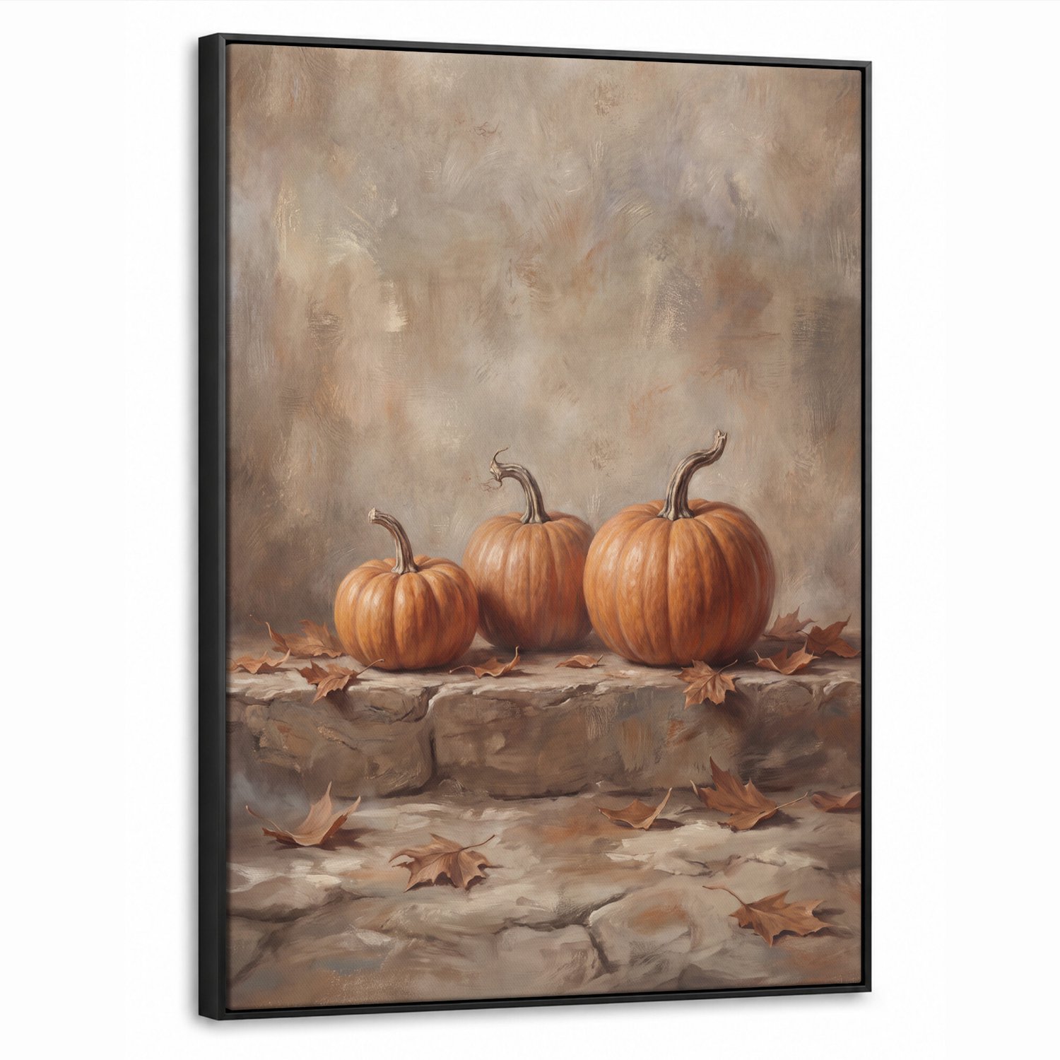 Canvas Schilderij met Baklijst 70x100cm - Pompoenen - Herfst - Stilleven - Muurdecoratie woonkamer - Slaapkamer decoratie - Kamer accessoires - Schilderijen op canvas met lijst