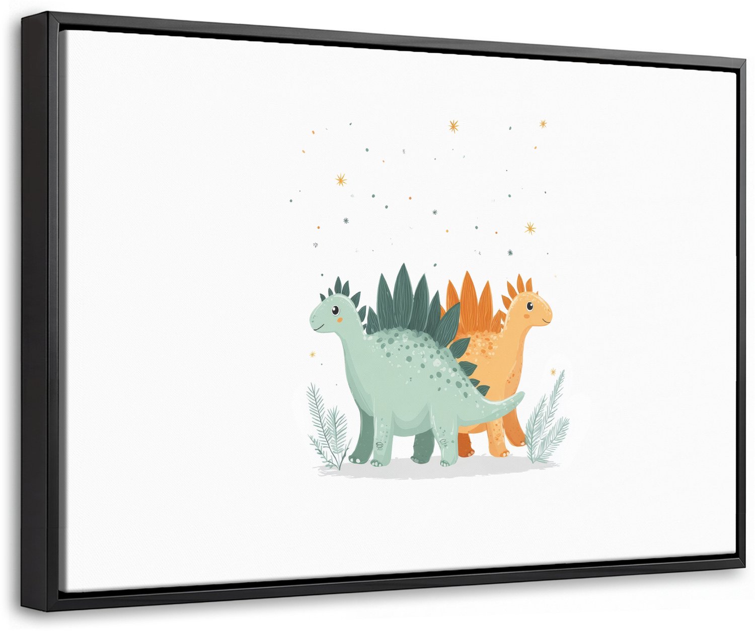 Canvas Schilderij met Baklijst 30x20cm - Planten - Sterren - Dinosaurussen - Oranje - Muurdecoratie woonkamer - Slaapkamer decoratie - Kamer accessoires - Schilderijen op canvas met lijst