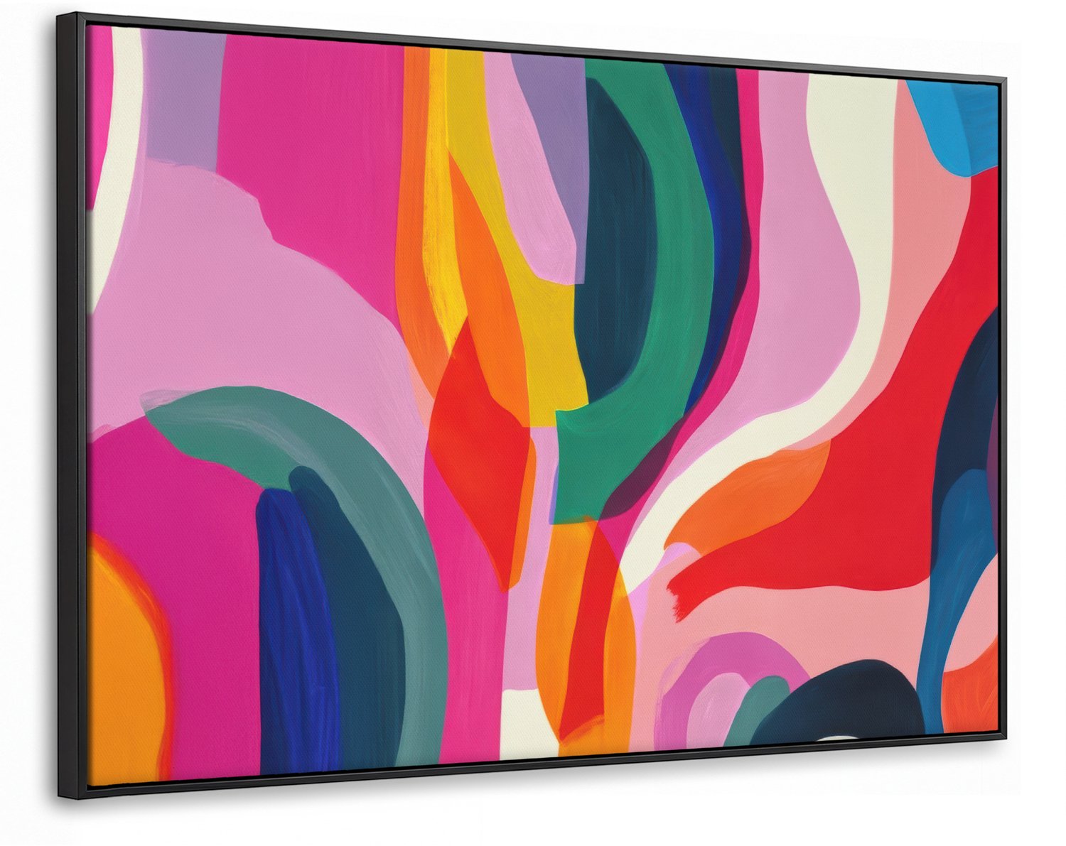 Canvas Schilderij met Baklijst XXL Canvas Schilderij met Baklijst 150x100cm - Vormen - Golvend - Abstract - Felroze - Muurdecoratie woonkamer - Slaapkamer decoratie - Kamer accessoires - Schilderijen op canvas met lijst groot